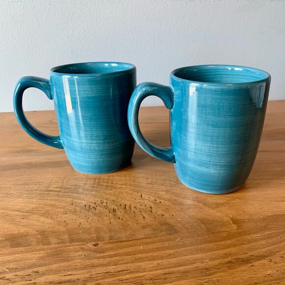 Pier 1 Coffee Mugs Essential Colours Teal 2 Discontinued Chunky Hand Painted - Picture 4 of 11